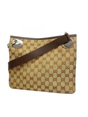 Gucci Shoulder Bag GG Canvas Beige Brown Silver